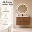Meuble-lavabo mural simple de 76 cm (30 po) avec comptoir, style moderne du milieu du siècle, en bois cannelé avec coins arrondis, 2 tiroirs à fermeture douce-134053819