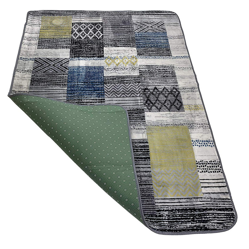Abstract Patchwork Slip Resistant Dot Backing Soft Touch Blanket Area Rugs, Rectangle 6'7" x 7'10"