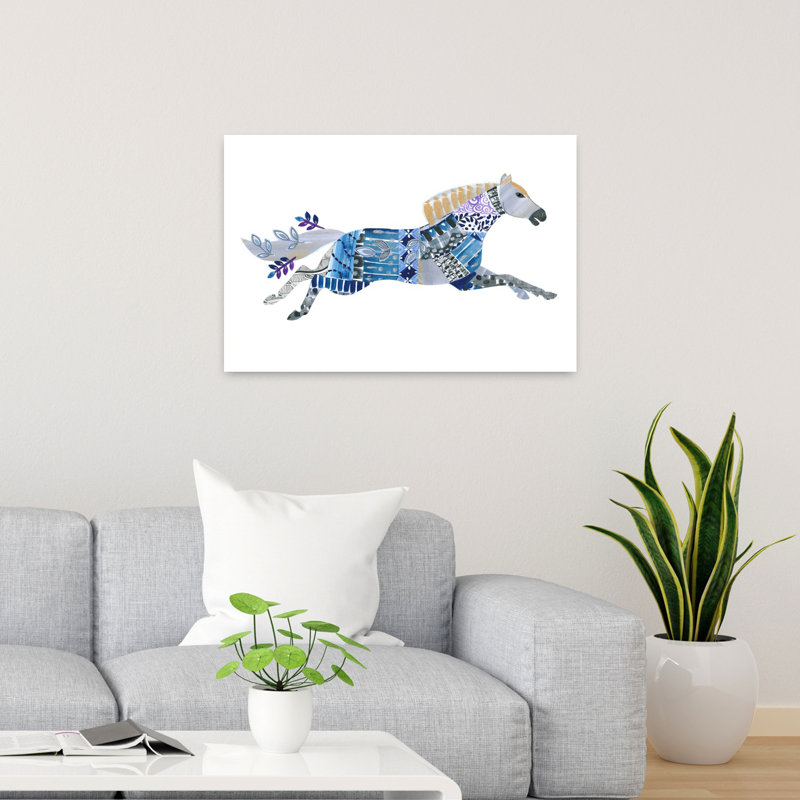 Courir, patchwork, cheval, abstrait, cheval moderne, paysage, nature, art mural, H 24 po x l 36 po