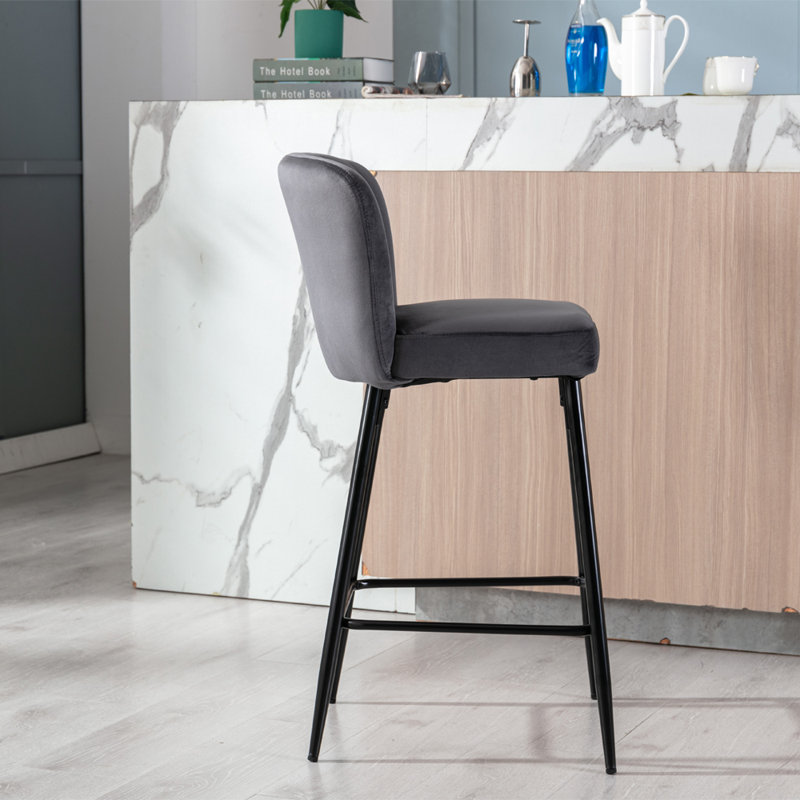 Lauterbach Upholstered Counter Stool with Metal Frame, Grey Velvet