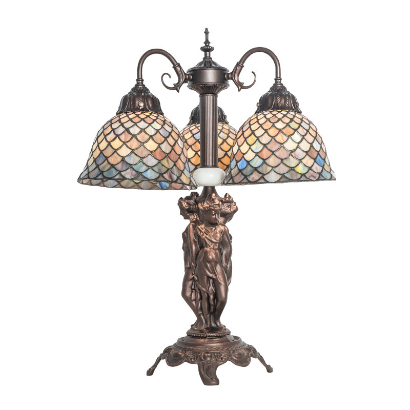 Meyda Tiffany & Stained Glass Arched Table Lamp, 23" H x 17" W x 17" D, Jade Purple