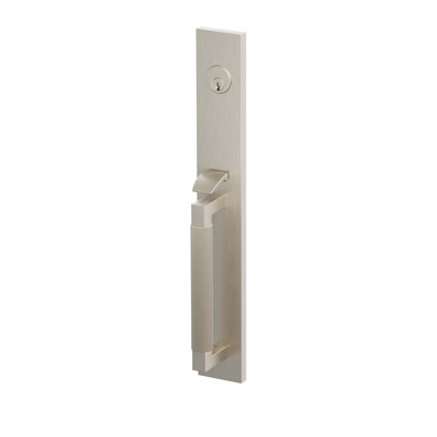 Emtek SELECT F20, Ensemble de serrures à mortaiser pleine longueur, entraxe de 70 mm (2-3/4 po), tige extérieure en L, poignée moletée droite ; tige intérieure conique, bouton vert marbré, chrome poli, pour gaucher