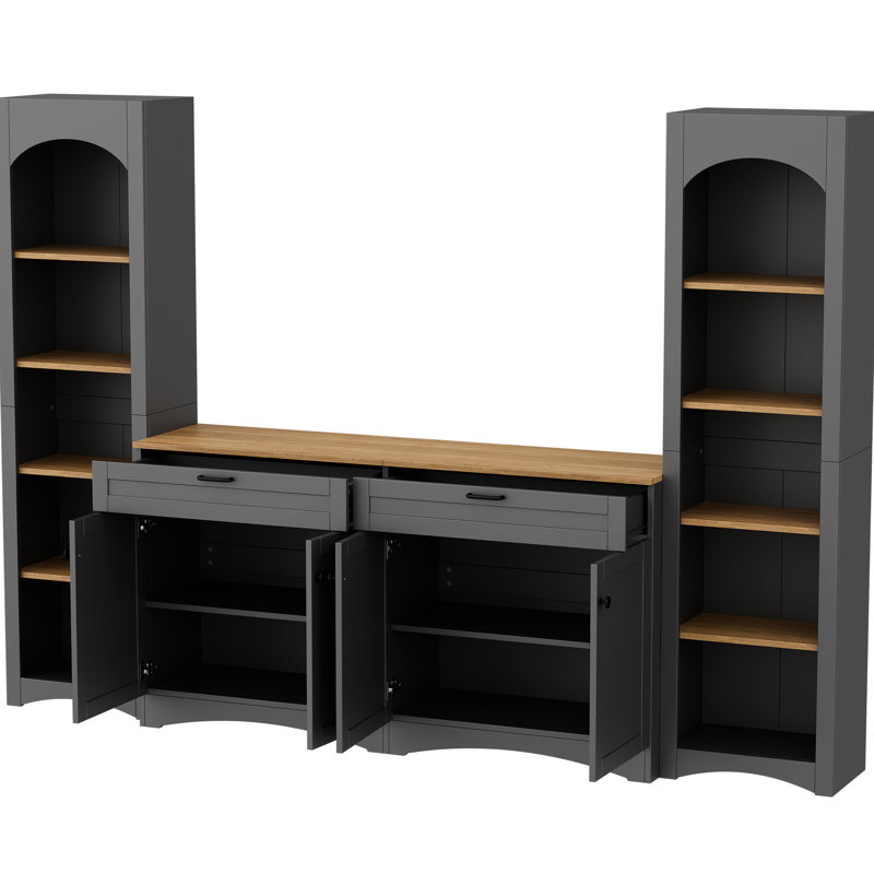 Meuble télé Mid-Century rustique avec finition grise et tablettes réglables, rangement pour téléviseurs de 70 po, meuble de buffet de salon, centre de divertissement avec tablettes