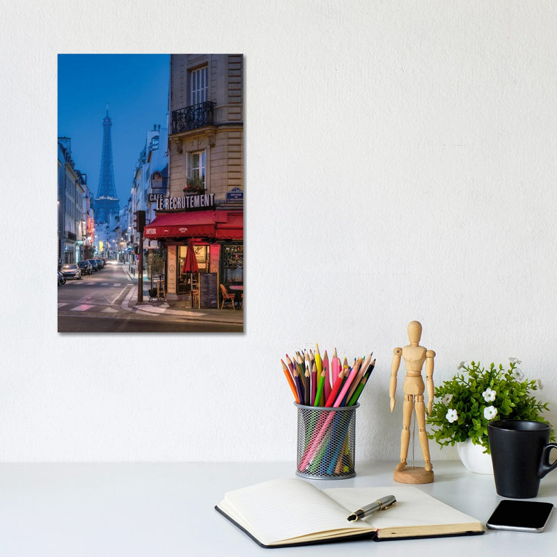 Rue Saint-Dominique And Eiffel Tower At Night, Paris, France by Jan Becke - Wrapped Canvas Print, 20.32 cm H x 30.48 cm W