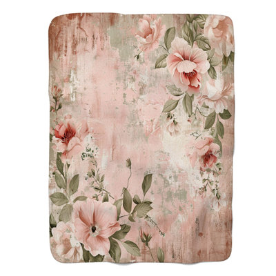 Faded Blush Floral - couverture en sherpa de qualité supérieure 1 pièce