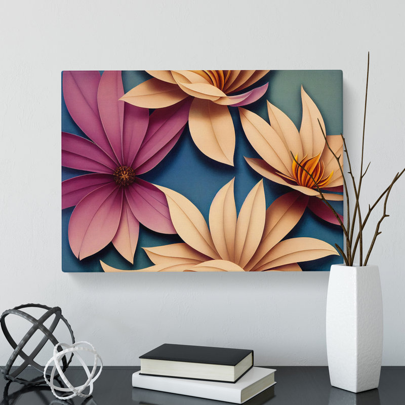 Blooming Flowers Art Deco - Wrapped Canvas, 35cm H x 50cm W x 3cm D
