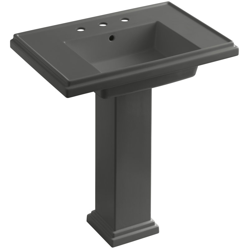 Tresham Fireclay Pedestal Bathroom Sink, Thunder Gray, 8" Centers, 34.625" H x 19.5" W x 30" L