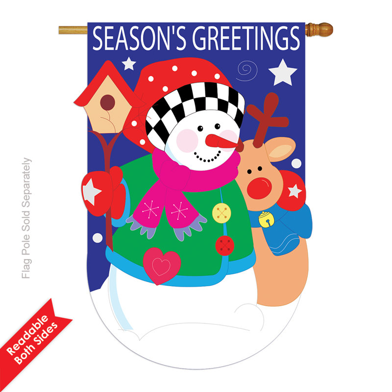 Deux groupes h114059-greetings de la saison de l’hiver wonderland appliquent un polyester à 2 côtés 40 x 28 po de hauteur. drapeau maison
