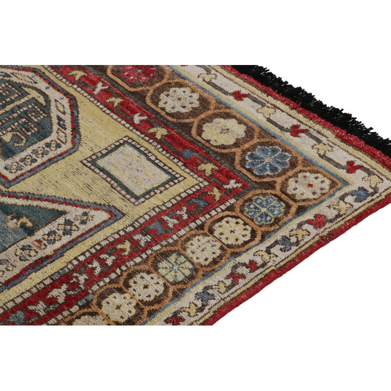 Classic Tribal Rug In Blue, Red, Beige-Brown Geometric Pattern, Square 4'