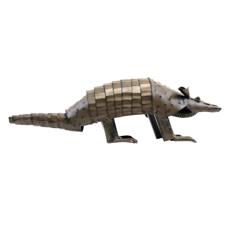 Rustic Brown Metal Armadillo Garden Sculpture