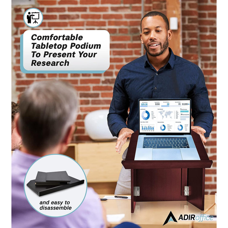 Mahogany Foldable Tabletop Presentation Lectern with Storage