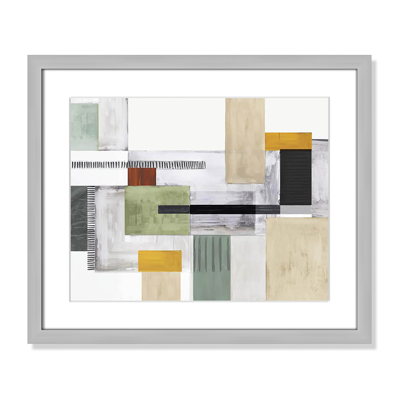 Playful Blocks Print by Tom Reeves, 16" H x 19" W x 1.25" D, Silver Box Picture Framed, White