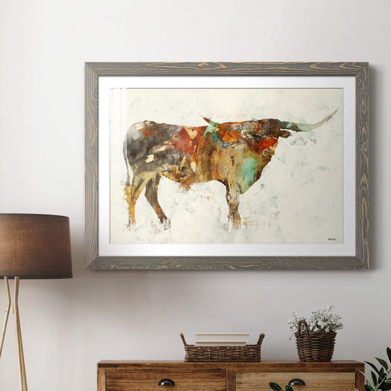 Armela Long Horn - peinture encadrée, Cadre en papier gris, H 31 po x l 44 po x P 1 po