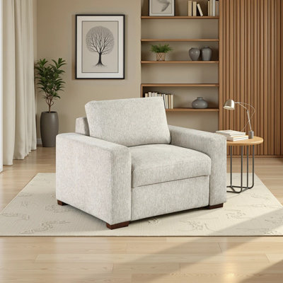 Mischa 47" Modern & Contemporary Accent Chair with Textured Microfiber Upholstery, Reversible Back Cushion, Espresso Solid Wood Feet