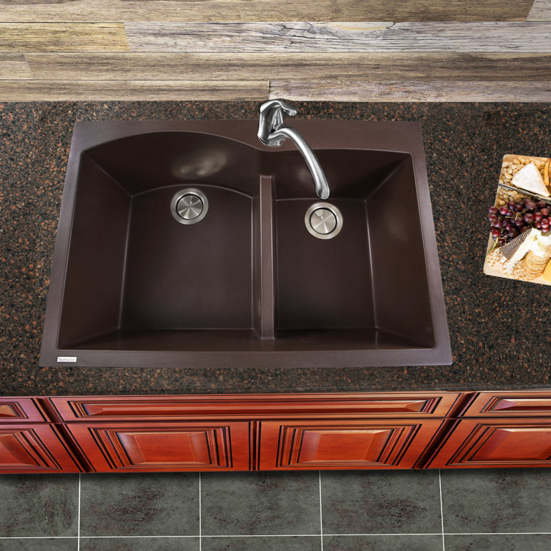 Plymouth 33'' L Double Basin Kitchen Sink, Brown