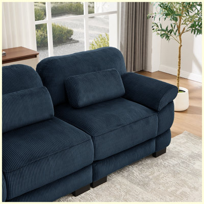 Armless Sofa Corduroy with 1 Pillow - Blue