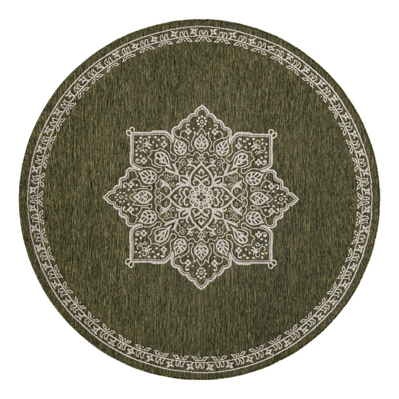 Tapis oriental vert / gris Crabill, Rond 7 pi 10 po
