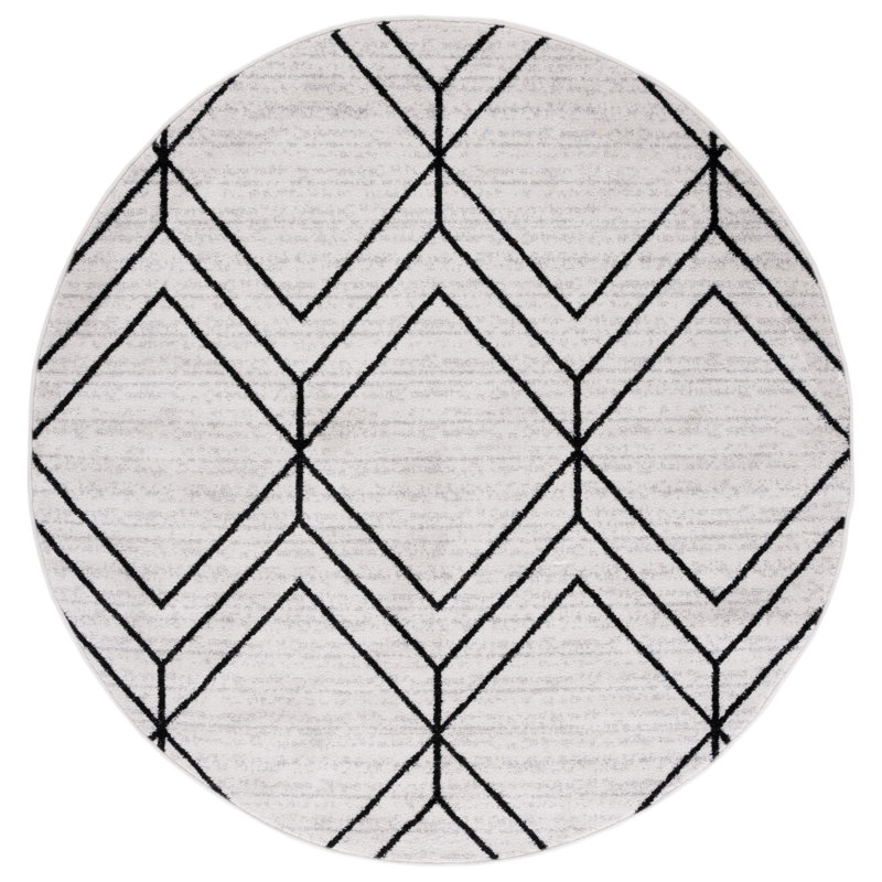 Cargian Geometric Light Gray/Black Area Rug, Round 6'