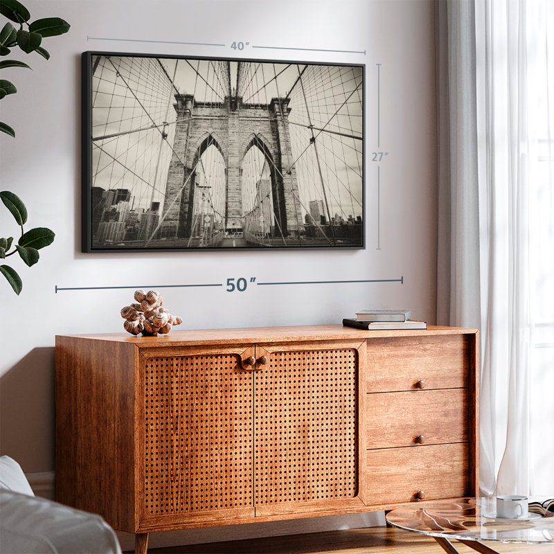 "Art mural pont de Brooklyn monochrome", H 27 po x l 40 po