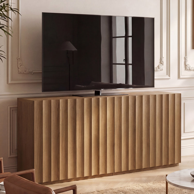 Sideboard Buffet Cabinet with Storage, 31.38" Fluted Wood Accent Cabinet with Adjustable Shelves, Modern Credenza Console Cabinet for Living Room, Kitchen, Entryway
