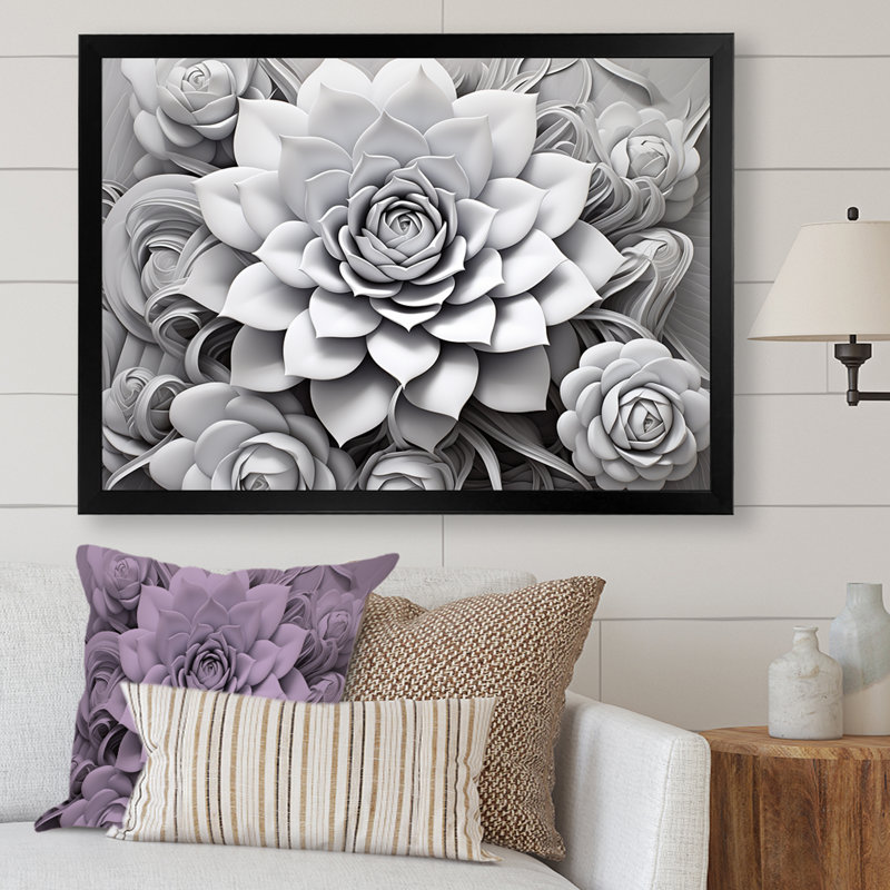 Minimalisme noir et blanc succulent II sur toile, H 24 po x l 32 po x P 1 po, Cadre simple noir