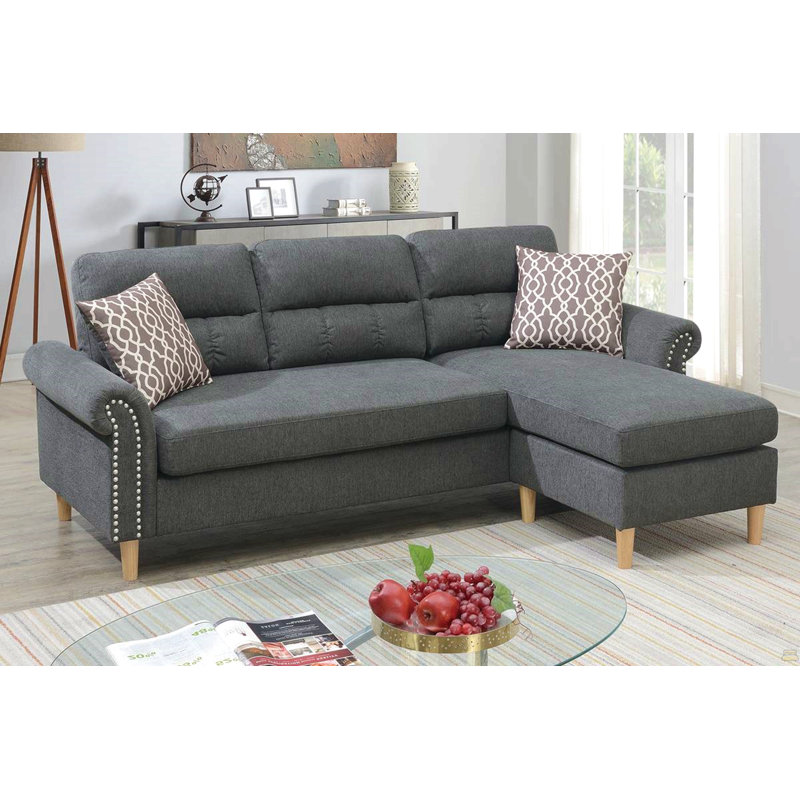 Ensemble de canapé modulaire réversible en polyfibre couleur ardoise, Tissu gris