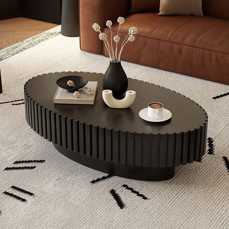 Table basse ovale fabriquée à la main avec piédestal robuste pour le salon, Noir