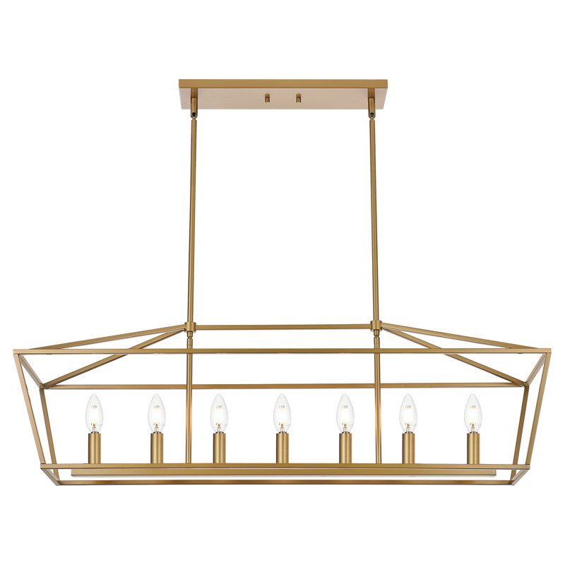 Chantrea 7 - Light Dimmable Kitchen Island Square / Rectangle Chandelier, Brushed Brass