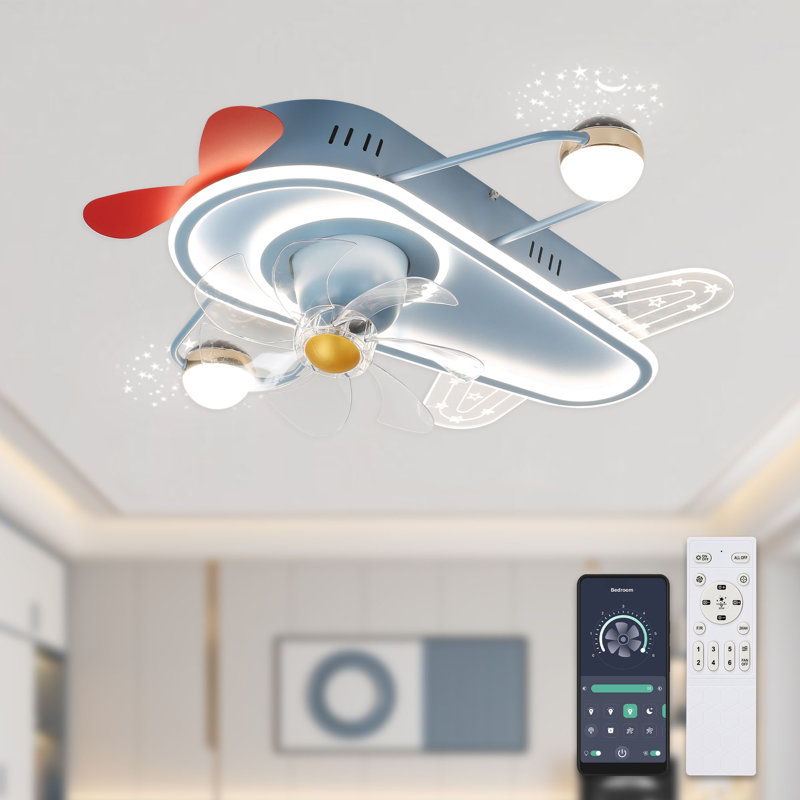 Akey 26'' Flush Mount Ceiling Fan with Lights and Remote, Low Profile Cartoon Smart Ceiling Fan for Kidroom