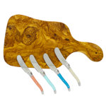 French Home Laguiole Spreaders with a 14-inch Olive Wood Cheese Board, 5-Piece Set
