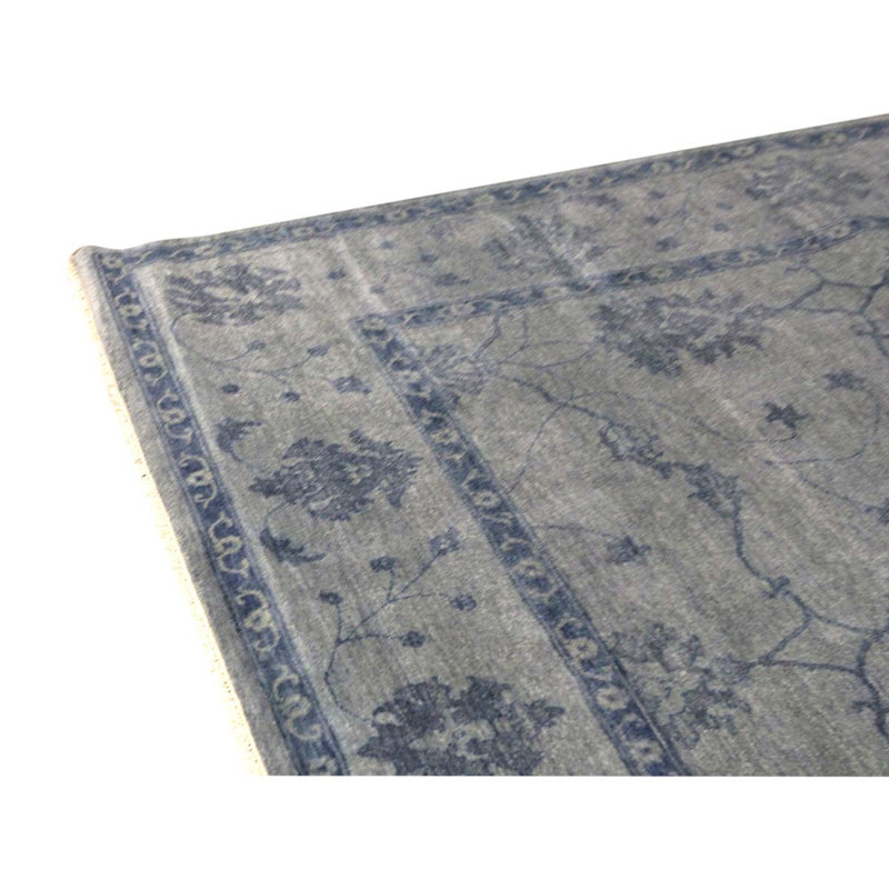 Tapis bleu en laine noué à la main 9 pi x 12 pi