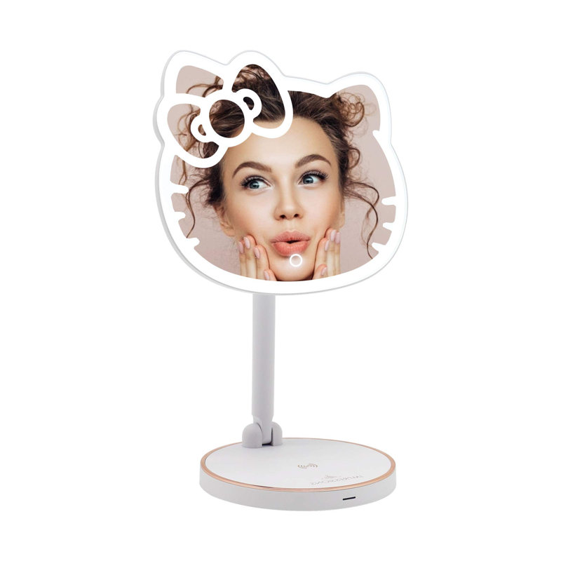 Hello Kitty Tabletop Mount LED Rechargeable Makeup Mirror with 360 Degree Rotation and Touch Sensor