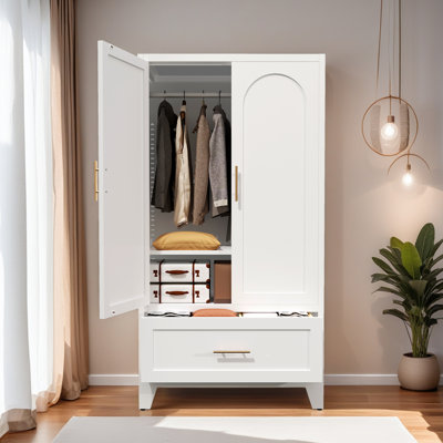 Armoire-penderie en métal de 60 po de hauteur avec 1 tiroir et 2 tringles suspendues avec garde-robe et tablette pour bureau de chambre à coucher