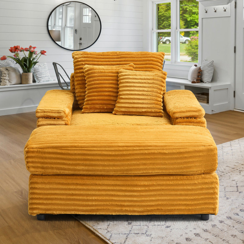 Izeyah 44"W Corduroy Chaise Lounge Sofa Chair with Ottoman for Living Room, Bedroom, Office, Orange