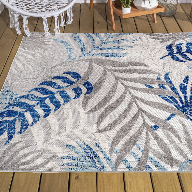 Bliss Rugs Oasis Modern Blue and Gray Outdoor Area Rug, 8' Round