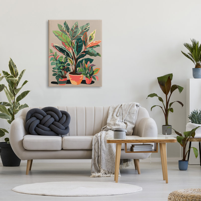 Plantes abstraites en pot - reproduction sur toile tendue, H 40 po x l 30 po x P 1,5 po