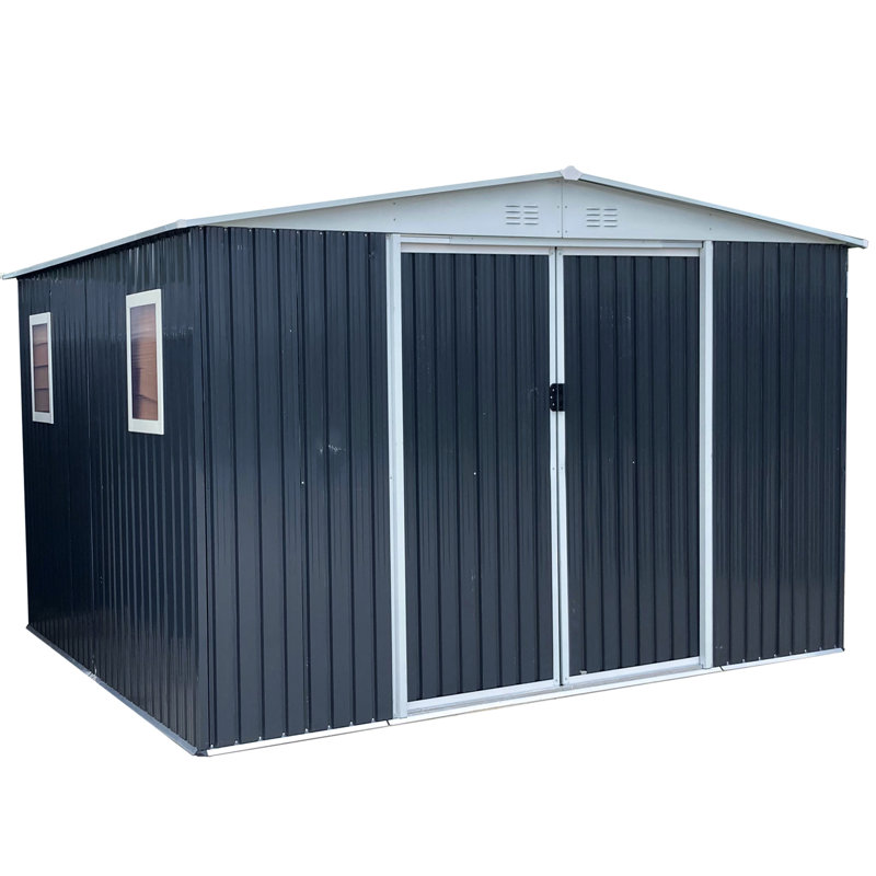Abri de jardin extérieur de 12 pi x 10 pi avec toit Apex gris - 4 fenêtres, cadre en alliage d'aluminium pour des fenêtres de rangement efficaces et tendance dans un environnement propre