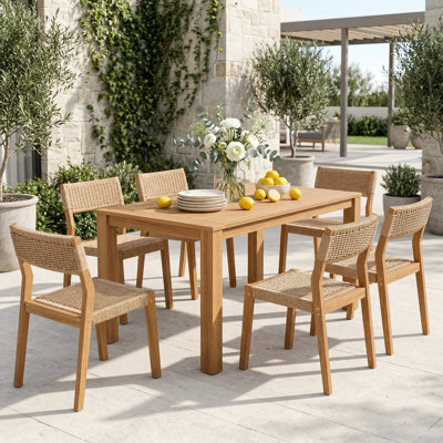 Ensemble repas d'extérieur 7 pièces avec table en bois Kilani