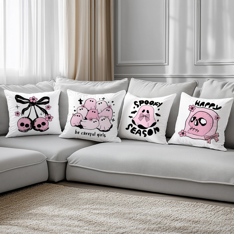 4 housses de coussin décoratives à motif fantôme de crâne