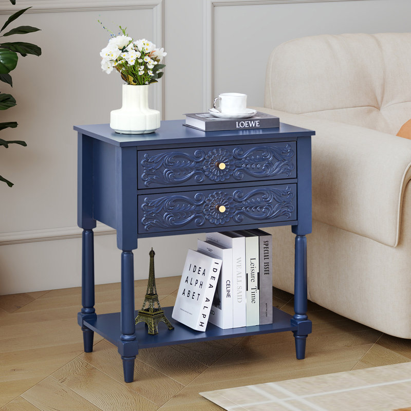 27.55'' Tall 2 Drawer Farmhouse Nightstands, Blue