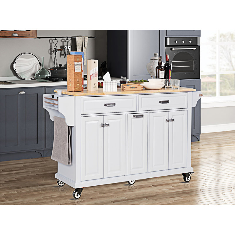 Cavid Solid Wood Top Kitchen Cart, White