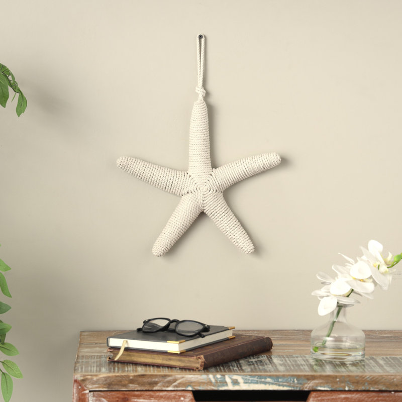 Décoration murale étoile de mer en corde de jute avec corde suspendue, Crème
