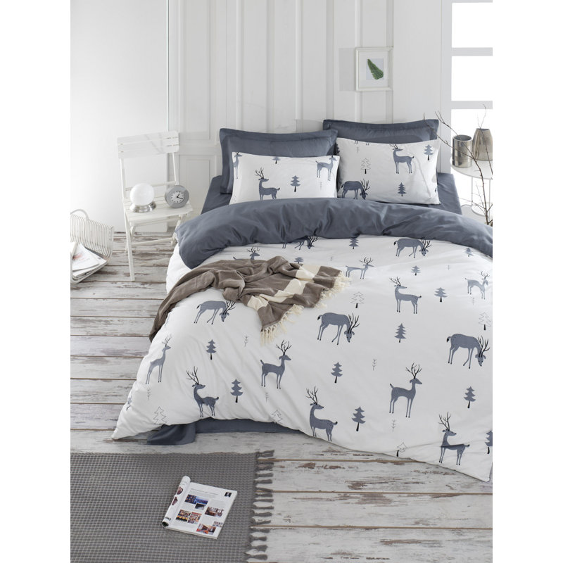 Ensemble de housse de couette 100% coton gris / blanc / noir Keiper, Housse de couette très grand + 2 taies d'oreiller