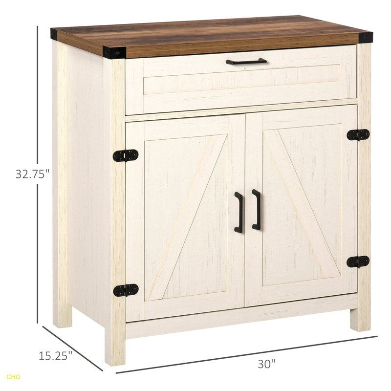 Buffet Farmhouse avec 2 portes de grange et armoire de rangement pour le salon, Blanc