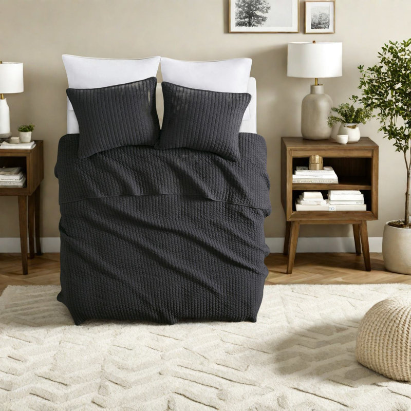 Ensemble de courtepointe confortable en microfibre noire pour une vie polyvalente