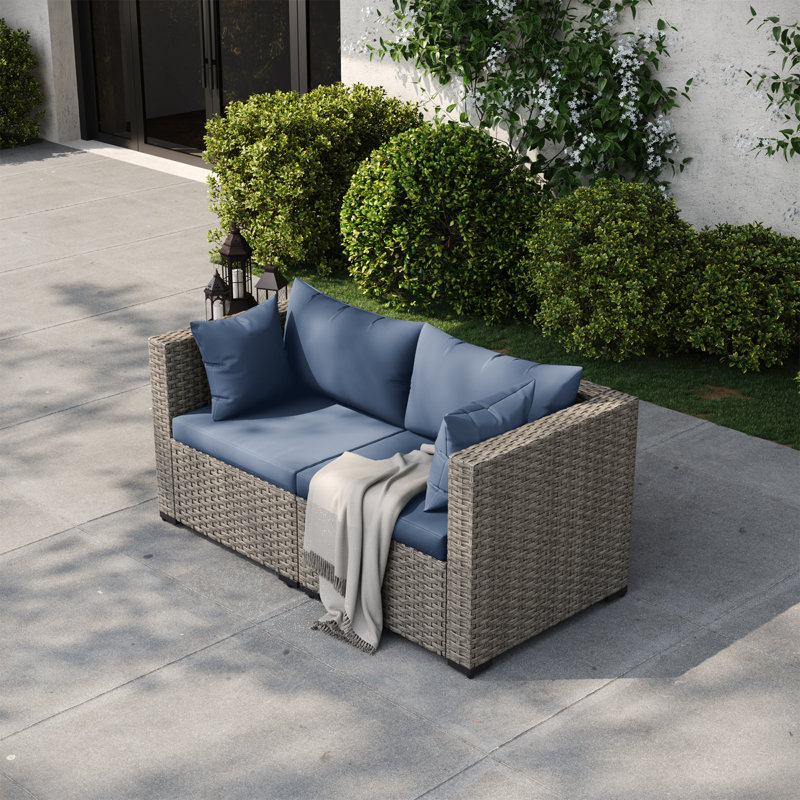 Zoea Outdoor Patio Sofa with Removable Cushions (Set of 2), Navy