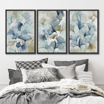 «Flower Blossoming Nature Wilderness Illustration Modern Boho Decor Chic Living Room Room» - 3 pièces sur