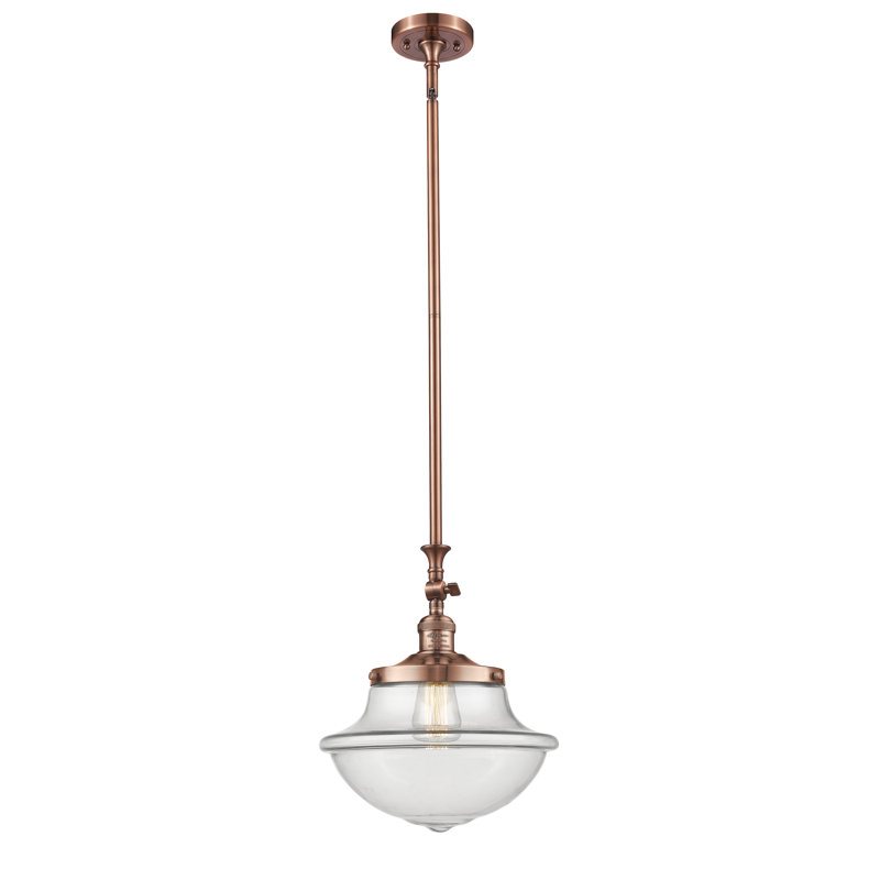 Luminaire suspendu simple à 1 lumière Baptiste, Cuivre antique, Ampoule non incluse, Transparent