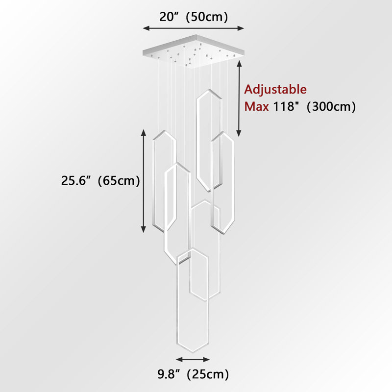 Lustre linéaire à 6 lumières DEL à intensité variable, Argent argent, 96 W, H 118 po x l 19,7 po x P 23,6 po