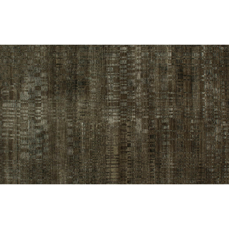 Hand Knotted Striped Area Rug in Brown, Rectangle 9' x 12'
